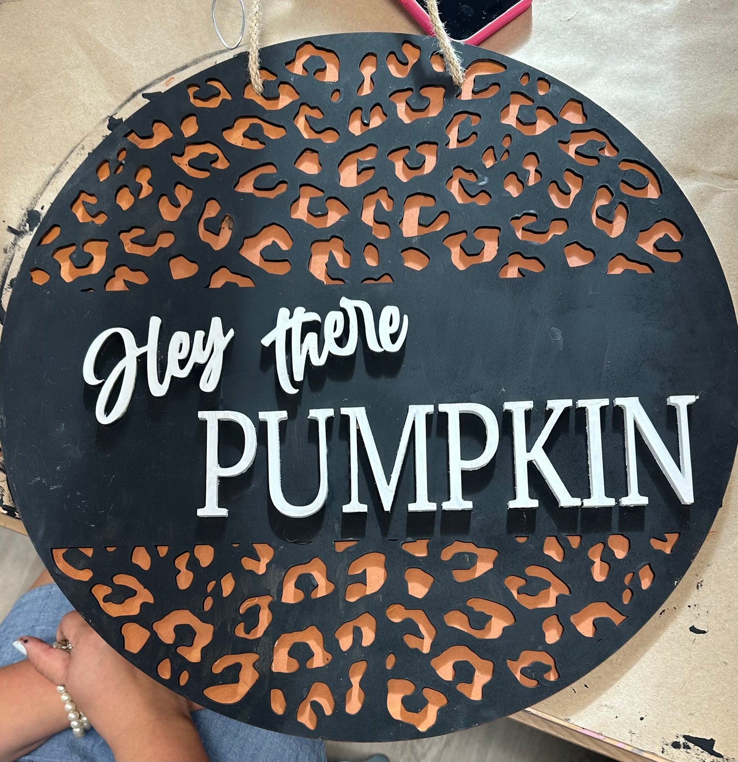 Hey There Pumpkin Leopard Round sign