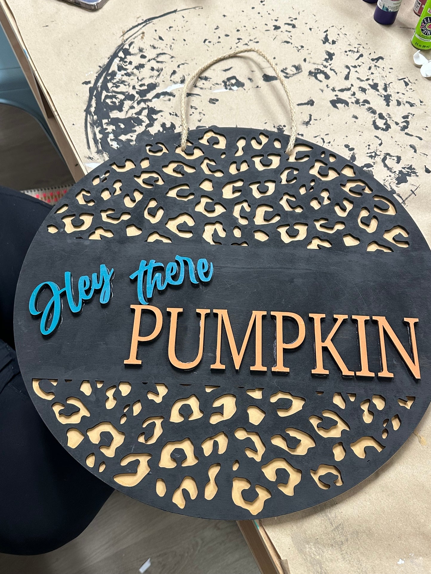 Hey There Pumpkin Leopard Round sign
