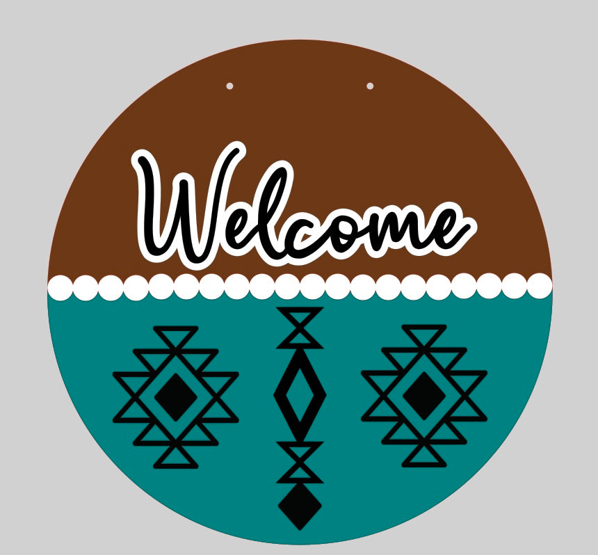 Aztec Welcome Pearls Round sign